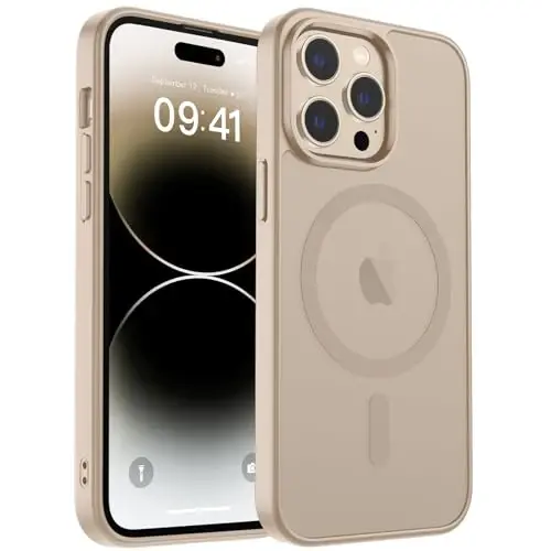 zapica Magnetic for iPhone 14 Pro Max Case, [Compatible with MagSafe] [Military Grade Drop Protection] Translucent Matte Shockproof Anti-Scratch Phone Cover, Desert Gold - 1