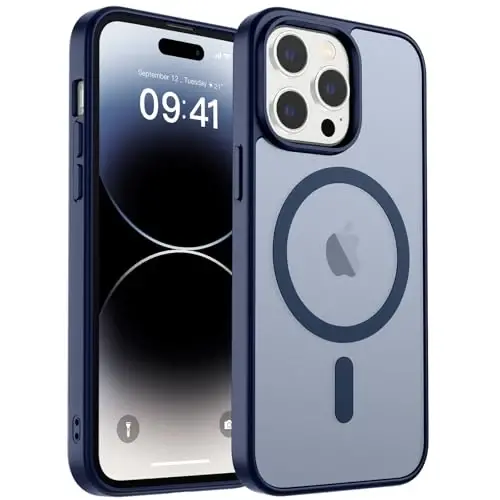 zapica Magnetic for iPhone 14 Pro Max Case, [Compatible with MagSafe] [Military Grade Drop Protection] Translucent Matte Shockproof Anti-Scratch Phone Cover, Navy Blue 