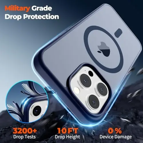 zapica Magnetic for iPhone 14 Pro Max Case, [Compatible with MagSafe] [Military Grade Drop Protection] Translucent Matte Shockproof Anti-Scratch Phone Cover, Navy Blue - 4