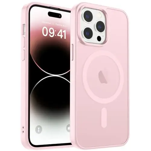 zapica Magnetic for iPhone 14 Pro Max Case, [Compatible with MagSafe] [Military Grade Drop Protection] Translucent Matte Shockproof Anti-Scratch Phone Cover, Pink 