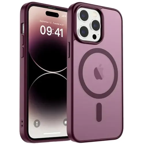 zapica Magnetic for iPhone 14 Pro Max Case, [Compatible with MagSafe] [Military Grade Drop Protection] Translucent Matte Shockproof Anti-Scratch Phone Cover, Wine Red 