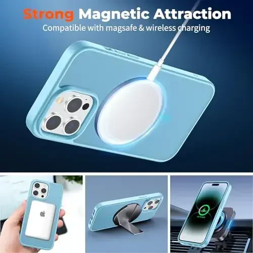 zapica Magnetic for iPhone 14 Pro Max Case, [MagSafe bilan mos] [Harbiy darajadagi tushishdan himoya] Shaffof mato zarbga chidamli tirnalishga qarshi telefon qutisi, och ko'k - 2