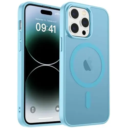 zapica Magnetic for iPhone 14 Pro Max Case, [MagSafe bilan mos] [Harbiy darajadagi tushishdan himoya] Shaffof mato zarbga chidamli tirnalishga qarshi telefon qutisi, och ko'k - ZAPICA
