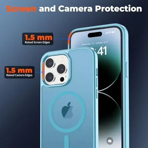 zapica Magnetic for iPhone 14 Pro Max Case, [MagSafe bilan mos] [Harbiy darajadagi tushishdan himoya] Shaffof mato zarbga chidamli tirnalishga qarshi telefon qutisi, och ko'k - 3