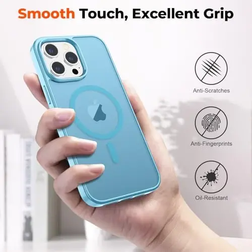 zapica Magnetic for iPhone 14 Pro Max Case, [MagSafe bilan mos] [Harbiy darajadagi tushishdan himoya] Shaffof mato zarbga chidamli tirnalishga qarshi telefon qutisi, och ko'k - 7