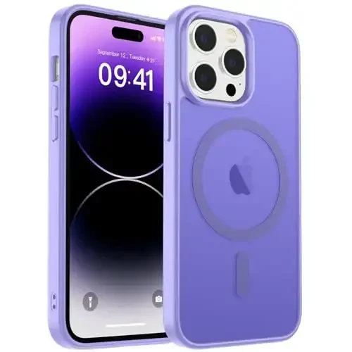 zapica Magnetic for iPhone 14 Pro Max Case, [MagSafe bilan mos] [Harbiy darajadagi tushishdan himoya] Yarim shaffof mat zarbaga chidamli tirnalishga qarshi telefon qutisi, och binafsha 