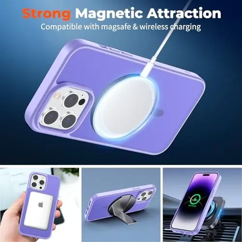 zapica Magnetic for iPhone 14 Pro Max Case, [MagSafe bilan mos] [Harbiy darajadagi tushishdan himoya] Yarim shaffof mat zarbaga chidamli tirnalishga qarshi telefon qutisi, och binafsha - 2