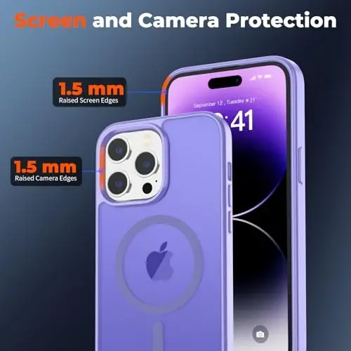 zapica Magnetic for iPhone 14 Pro Max Case, [MagSafe bilan mos] [Harbiy darajadagi tushishdan himoya] Yarim shaffof mat zarbaga chidamli tirnalishga qarshi telefon qutisi, och binafsha - 3