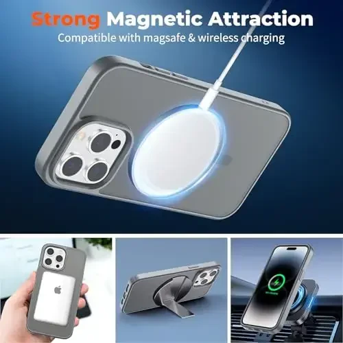 zapica Magnetic for iPhone 14 Pro Max Case, [MagSafe bilan mos] [Harbiy darajadagi tushishdan himoya] Yarim shaffof mat zarbga chidamli tirnalishga qarshi telefon g'ilofi, to'q kulrang - 2
