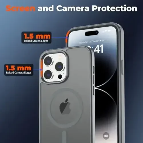 zapica Magnetic for iPhone 14 Pro Max Case, [MagSafe bilan mos] [Harbiy darajadagi tushishdan himoya] Yarim shaffof mat zarbga chidamli tirnalishga qarshi telefon g'ilofi, to'q kulrang - 3