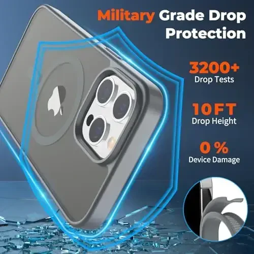 zapica Magnetic for iPhone 14 Pro Max Case, [MagSafe bilan mos] [Harbiy darajadagi tushishdan himoya] Yarim shaffof mat zarbga chidamli tirnalishga qarshi telefon g'ilofi, to'q kulrang - 6