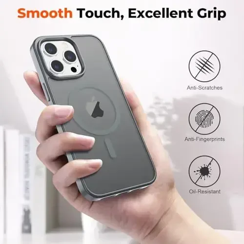 zapica Magnetic for iPhone 14 Pro Max Case, [MagSafe bilan mos] [Harbiy darajadagi tushishdan himoya] Yarim shaffof mat zarbga chidamli tirnalishga qarshi telefon g'ilofi, to'q kulrang - 7
