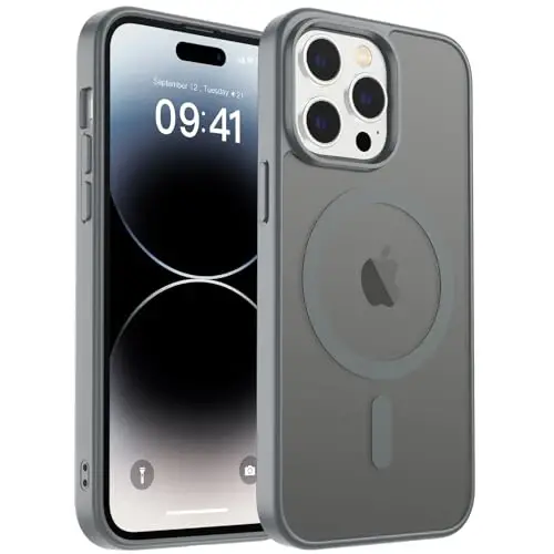 zapica Magnetic for iPhone 14 Pro Max Case, [MagSafe bilan mos] [Harbiy darajadagi tushishdan himoya] Yarim shaffof mat zarbga chidamli tirnalishga qarshi telefon g'ilofi, to'q kulrang 