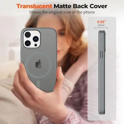 zapica Magnetic for iPhone 14 Pro Max Case, [MagSafe bilan mos] [Harbiy darajadagi tushishdan himoya] Yarim shaffof mat zarbga chidamli tirnalishga qarshi telefon g'ilofi, to'q kulrang - 4