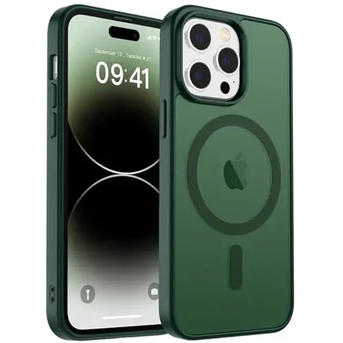 zapica Magnetic for iPhone 14 Pro Max Case, [MagSafe bilan mos] [Harbiy darajadagi tushishdan himoya] Yarim shaffof mat zarbga chidamli tirnalishga qarshi telefon qutisi, oʻrmon yashili - ZAPICA