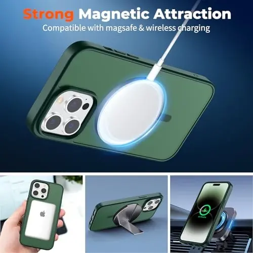 zapica Magnetic for iPhone 14 Pro Max Case, [MagSafe bilan mos] [Harbiy darajadagi tushishdan himoya] Yarim shaffof mat zarbga chidamli tirnalishga qarshi telefon qutisi, oʻrmon yashili - ZAPICA (1)