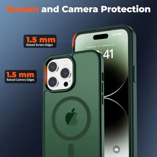 zapica Magnetic for iPhone 14 Pro Max Case, [MagSafe bilan mos] [Harbiy darajadagi tushishdan himoya] Yarim shaffof mat zarbga chidamli tirnalishga qarshi telefon qutisi, oʻrmon yashili - 3