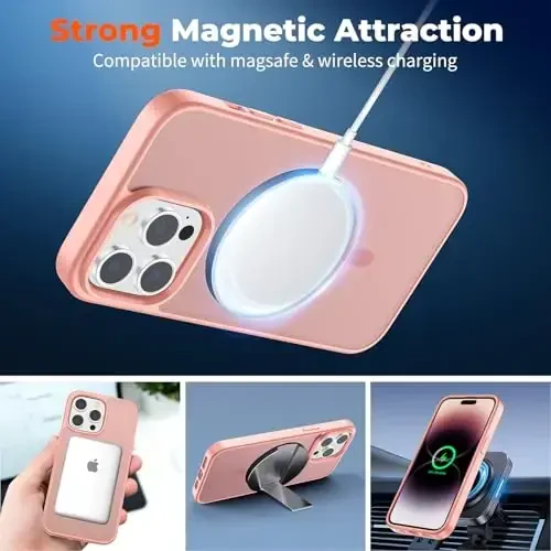 zapica Magnetic for iPhone 14 Pro Max Case, [MagSafe bilan mos] [Harbiy darajadagi tushishdan himoya] Yarim shaffof mato zarbaga chidamli tirnalishga qarshi telefon qutisi, och pushti - ZAPICA (1)