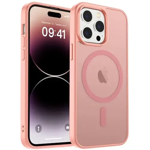 zapica Magnetic for iPhone 14 Pro Max Case, [MagSafe bilan mos] [Harbiy darajadagi tushishdan himoya] Yarim shaffof mato zarbaga chidamli tirnalishga qarshi telefon qutisi, och pushti - ZAPICA