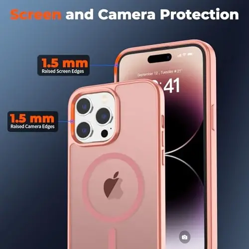 zapica Magnetic for iPhone 14 Pro Max Case, [MagSafe bilan mos] [Harbiy darajadagi tushishdan himoya] Yarim shaffof mato zarbaga chidamli tirnalishga qarshi telefon qutisi, och pushti - 3