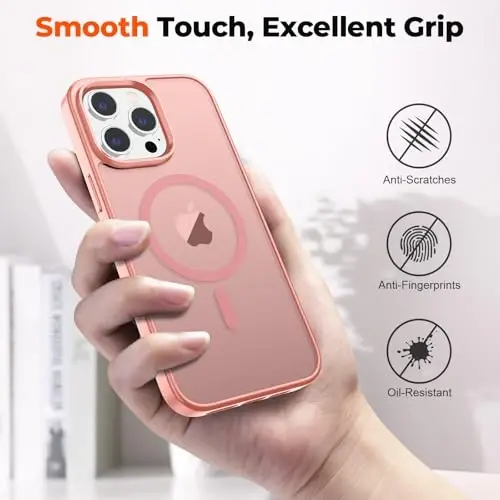 zapica Magnetic for iPhone 14 Pro Max Case, [MagSafe bilan mos] [Harbiy darajadagi tushishdan himoya] Yarim shaffof mato zarbaga chidamli tirnalishga qarshi telefon qutisi, och pushti - 7