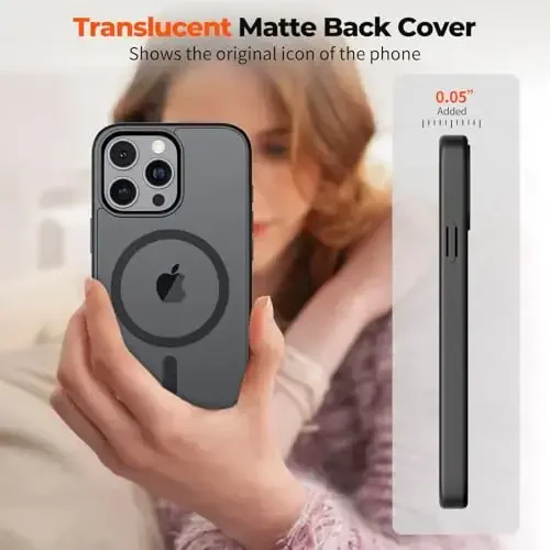zapica Magnetic for iPhone 14 Pro Max Case, [MagSafe bilan mos] [Harbiy darajadagi tushishdan himoya] Yarim shaffof mato zarbga chidamli chizilishga qarshi telefon qutisi, qora - ZAPICA (1)