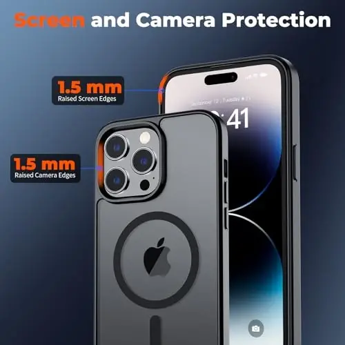 zapica Magnetic for iPhone 14 Pro Max Case, [MagSafe bilan mos] [Harbiy darajadagi tushishdan himoya] Yarim shaffof mato zarbga chidamli chizilishga qarshi telefon qutisi, qora - 6