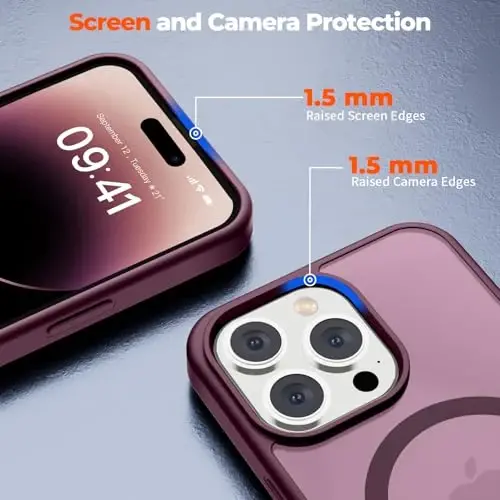 zapica Magnetic for iPhone 14 Pro Max Case, [MagSafe bilan mos keladi] [Harbiy darajadagi tushishdan himoya] Shaffof mat zarbga chidamli tirnalishga qarshi telefon g'ilofi, Sharob qizil - 5
