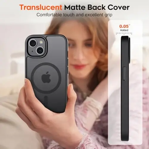 zapica Magnetic for iPhone 15 Case, [Compatible with MagSafe] [10 FT Military Grade Drop Protection] Slim Translucent Matte Shockproof Anti-Scratch Phone Case for Women and Men, Black - 1