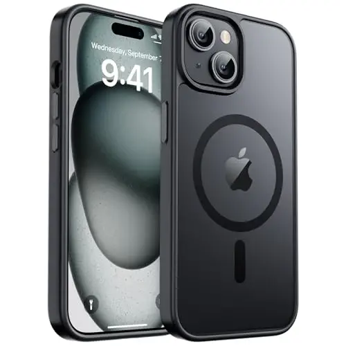 zapica Magnetic for iPhone 15 Case, [Compatible with MagSafe] [10 FT Military Grade Drop Protection] Slim Translucent Matte Shockproof Anti-Scratch Phone Case for Women and Men, Black - 2