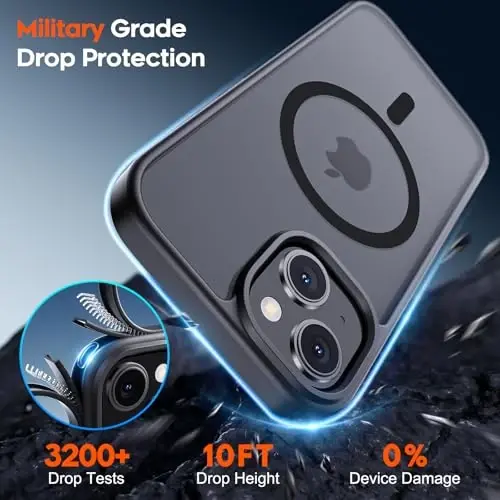 zapica Magnetic for iPhone 15 Case, [Compatible with MagSafe] [10 FT Military Grade Drop Protection] Slim Translucent Matte Shockproof Anti-Scratch Phone Case for Women and Men, Black - 5