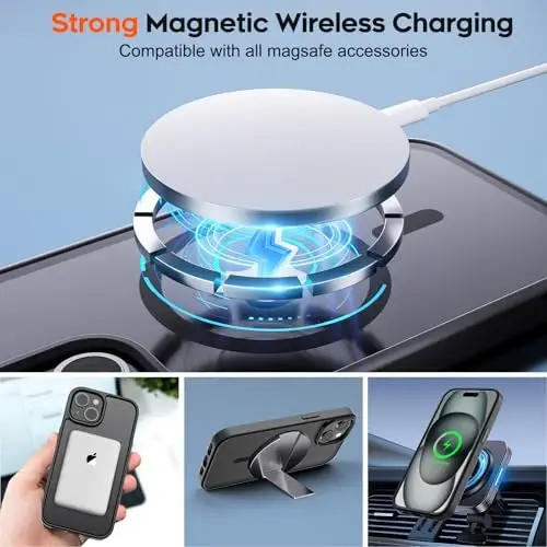 zapica Magnetic for iPhone 15 Case, [Compatible with MagSafe] [10 FT Military Grade Drop Protection] Slim Translucent Matte Shockproof Anti-Scratch Phone Case for Women and Men, Black - ZAPICA (1)