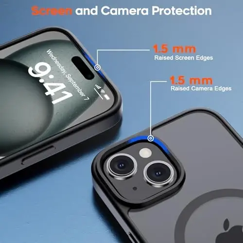 zapica Magnetic for iPhone 15 Case, [Compatible with MagSafe] [10 FT Military Grade Drop Protection] Slim Translucent Matte Shockproof Anti-Scratch Phone Case for Women and Men, Black - 4