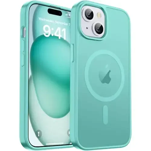 zapica Magnetic for iPhone 15 Case & iPhone 14 Case, [Compatible with MagSafe] [Military Grade Drop Protection] Translucent Matte Shockproof Anti-Scratch Phone Cover, Blue Green - ZAPICA