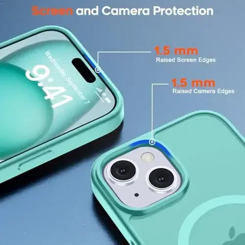 zapica Magnetic for iPhone 15 Case & iPhone 14 Case, [Compatible with MagSafe] [Military Grade Drop Protection] Translucent Matte Shockproof Anti-Scratch Phone Cover, Blue Green - 6