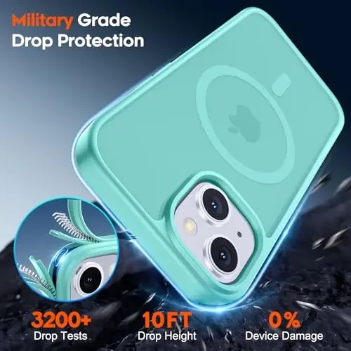 zapica Magnetic for iPhone 15 Case & iPhone 14 Case, [Compatible with MagSafe] [Military Grade Drop Protection] Translucent Matte Shockproof Anti-Scratch Phone Cover, Blue Green - 3