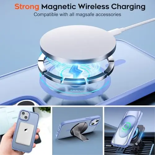 zapica Magnetic for iPhone 15 Case & iPhone 14 Case, [Compatible with MagSafe] [Military Grade Drop Protection] Translucent Matte Shockproof Anti-Scratch Phone Cover, Blue Purple - ZAPICA (1)
