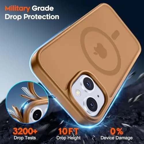 zapica Magnetic for iPhone 15 Case & iPhone 14 Case, [Compatible with MagSafe] [Military Grade Drop Protection] Translucent Matte Shockproof Anti-Scratch Phone Cover, Brown - 3