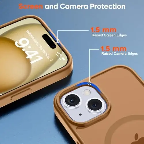 zapica Magnetic for iPhone 15 Case & iPhone 14 Case, [Compatible with MagSafe] [Military Grade Drop Protection] Translucent Matte Shockproof Anti-Scratch Phone Cover, Brown - 4