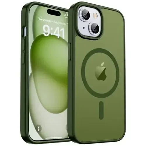 zapica Magnetic for iPhone 15 Case & iPhone 14 Case, [Compatible with MagSafe] [Military Grade Drop Protection] Translucent Matte Shockproof Anti-Scratch Phone Cover, Cangling Green - ZAPICA