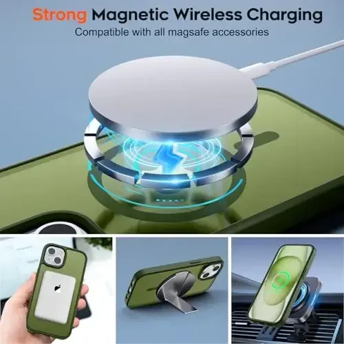 zapica Magnetic for iPhone 15 Case & iPhone 14 Case, [Compatible with MagSafe] [Military Grade Drop Protection] Translucent Matte Shockproof Anti-Scratch Phone Cover, Cangling Green - 4