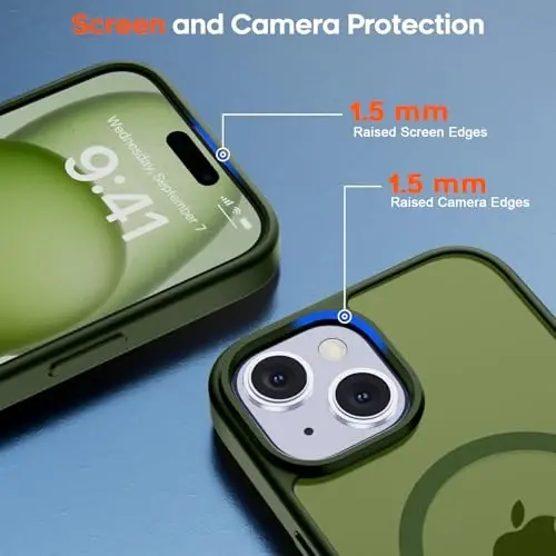 zapica Magnetic for iPhone 15 Case & iPhone 14 Case, [Compatible with MagSafe] [Military Grade Drop Protection] Translucent Matte Shockproof Anti-Scratch Phone Cover, Cangling Green - 3