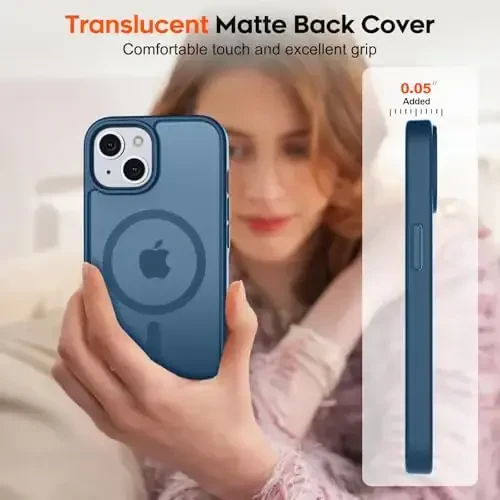 zapica Magnetic for iPhone 15 Case & iPhone 14 Case, [Compatible with MagSafe] [Military Grade Drop Protection] Translucent Matte Shockproof Anti-Scratch Phone Cover, Dark Blue - 7