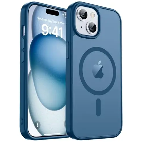 zapica Magnetic for iPhone 15 Case & iPhone 14 Case, [Compatible with MagSafe] [Military Grade Drop Protection] Translucent Matte Shockproof Anti-Scratch Phone Cover, Dark Blue 