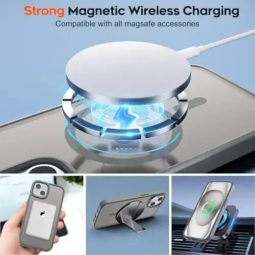 zapica Magnetic for iPhone 15 Case & iPhone 14 Case, [Compatible with MagSafe] [Military Grade Drop Protection] Translucent Matte Shockproof Anti-Scratch Phone Cover, Dark Gray - 4