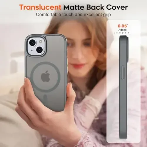 zapica Magnetic for iPhone 15 Case & iPhone 14 Case, [Compatible with MagSafe] [Military Grade Drop Protection] Translucent Matte Shockproof Anti-Scratch Phone Cover, Dark Gray - 7