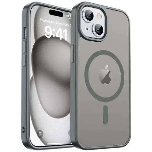 zapica Magnetic for iPhone 15 Case & iPhone 14 Case, [Compatible with MagSafe] [Military Grade Drop Protection] Translucent Matte Shockproof Anti-Scratch Phone Cover, Dark Gray 