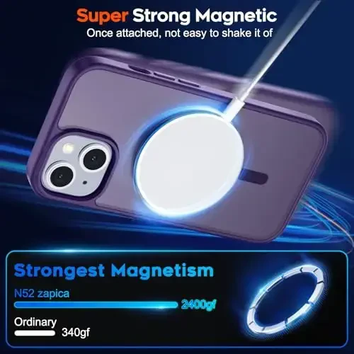 zapica Magnetic for iPhone 15 Case & iPhone 14 Case, [Compatible with MagSafe] [Military Grade Drop Protection] Translucent Matte Shockproof Anti-Scratch Phone Cover, Dark Purple - 3