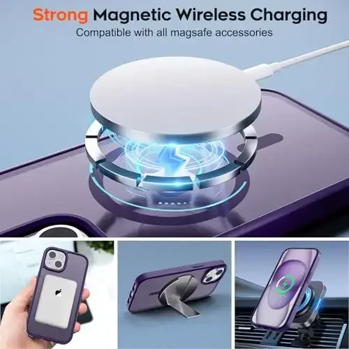 zapica Magnetic for iPhone 15 Case & iPhone 14 Case, [Compatible with MagSafe] [Military Grade Drop Protection] Translucent Matte Shockproof Anti-Scratch Phone Cover, Dark Purple - 4