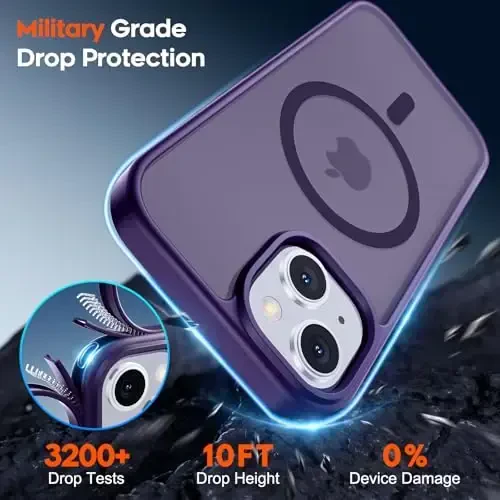 zapica Magnetic for iPhone 15 Case & iPhone 14 Case, [Compatible with MagSafe] [Military Grade Drop Protection] Translucent Matte Shockproof Anti-Scratch Phone Cover, Dark Purple - 5